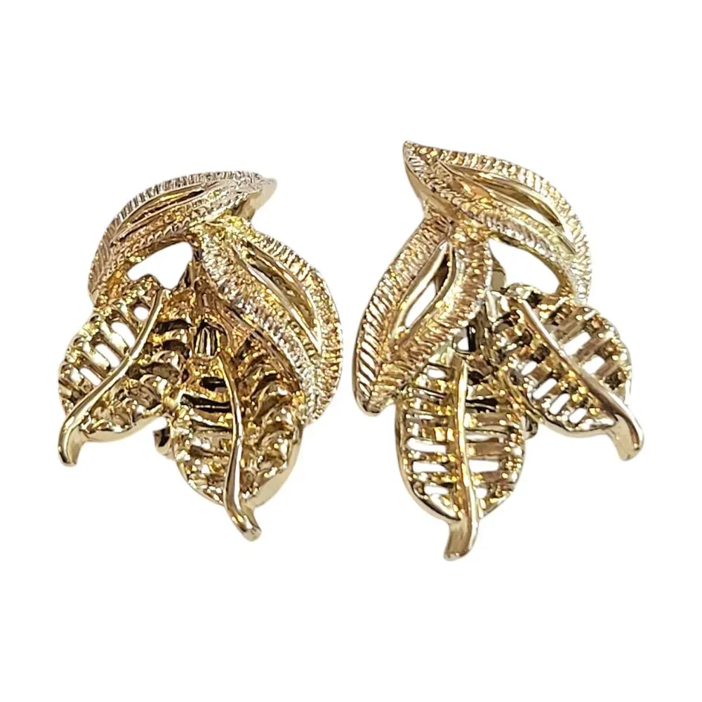 Vintage 80s Gold Tone Corn Flower Leaf Autumn Fall Clip On Earrings